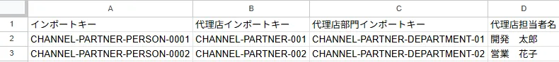 インポートファイル記入例のスクリーンショット