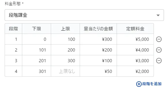 段階課金の設定例
